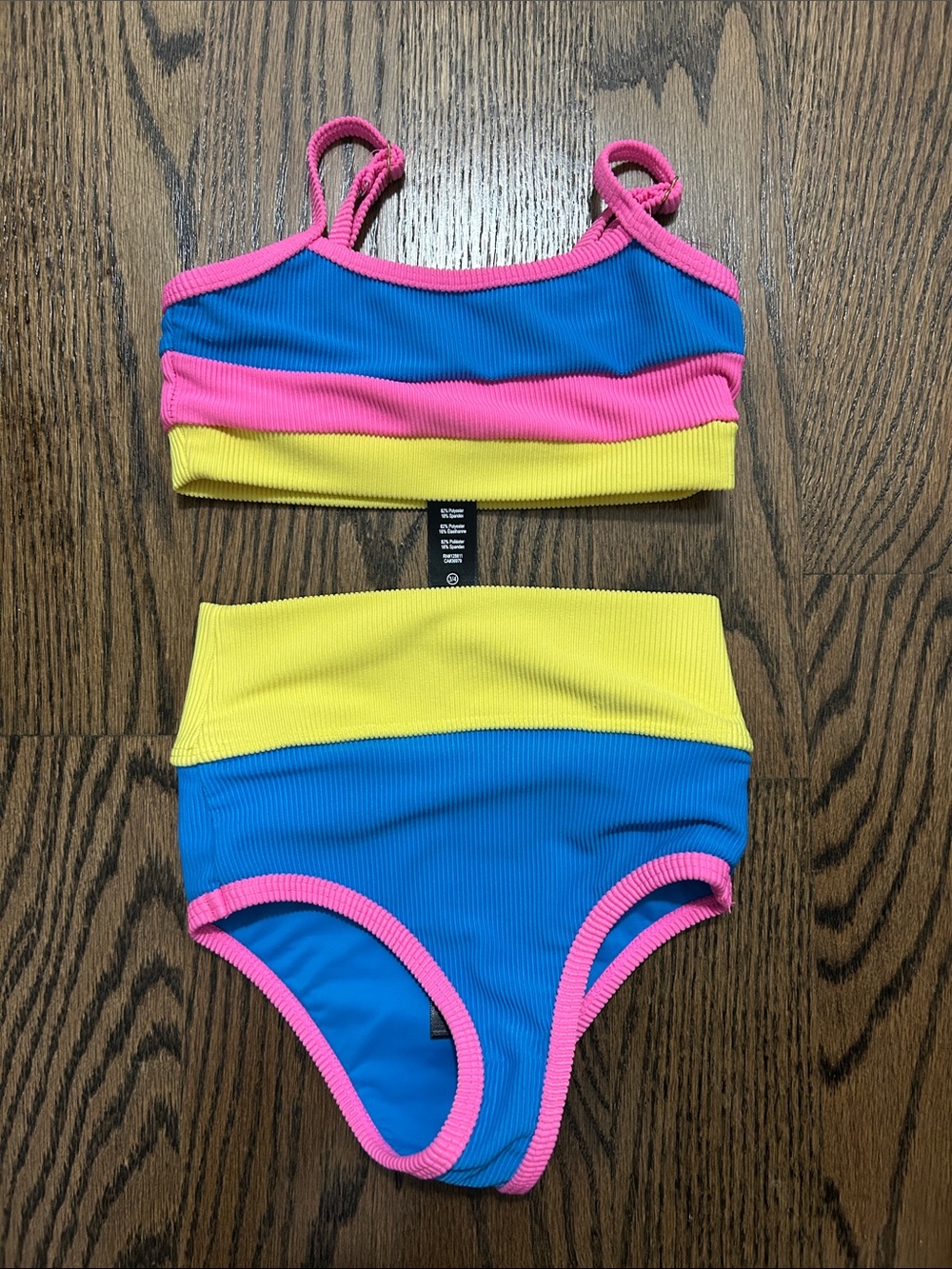 Beach Riot Colorblock Ribbed Bikini Top in Blue, Yellow & Pink